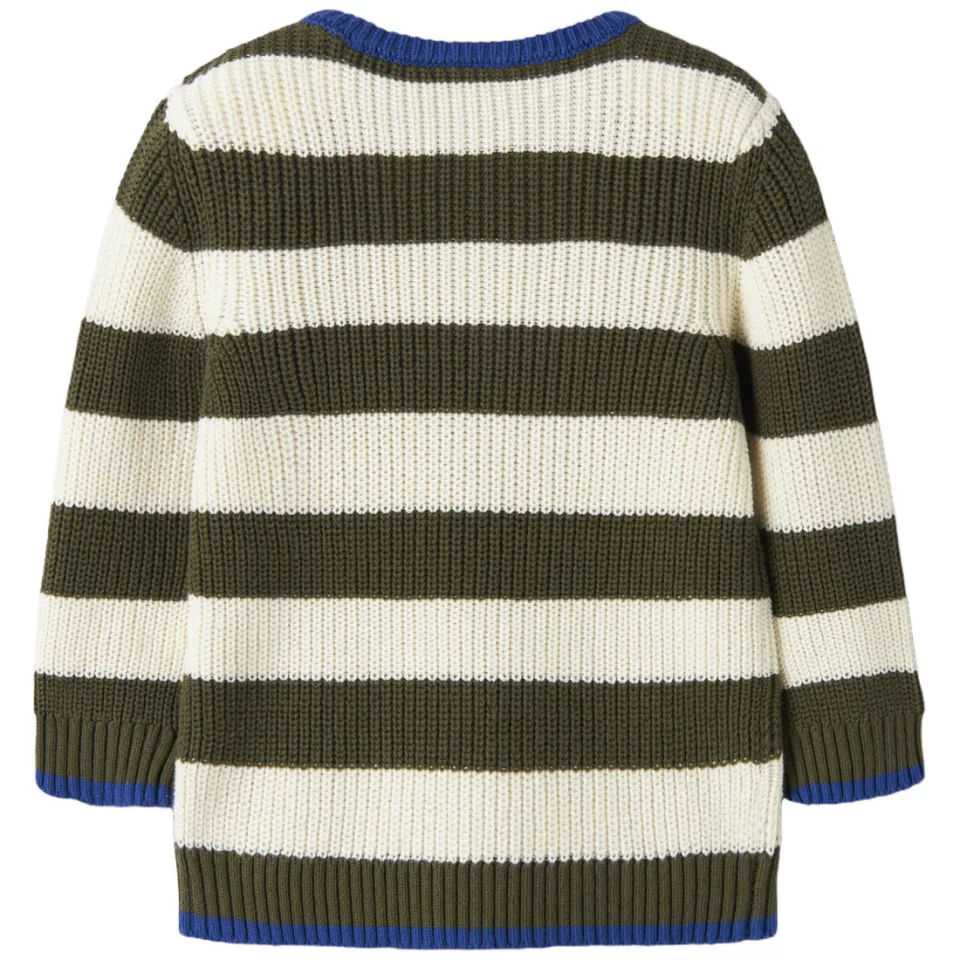 NAME IT MINI katoenen oversized gestreepte trui - donkergroen Streep donkergroen/ecru, foto 2