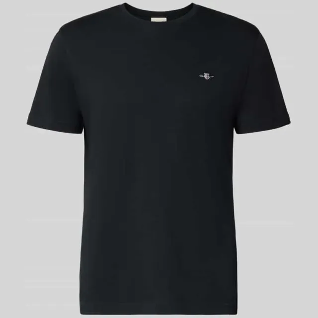 Gant Regular fit T-shirt met labelstitching, model 'SHIELD' zwart, foto 2