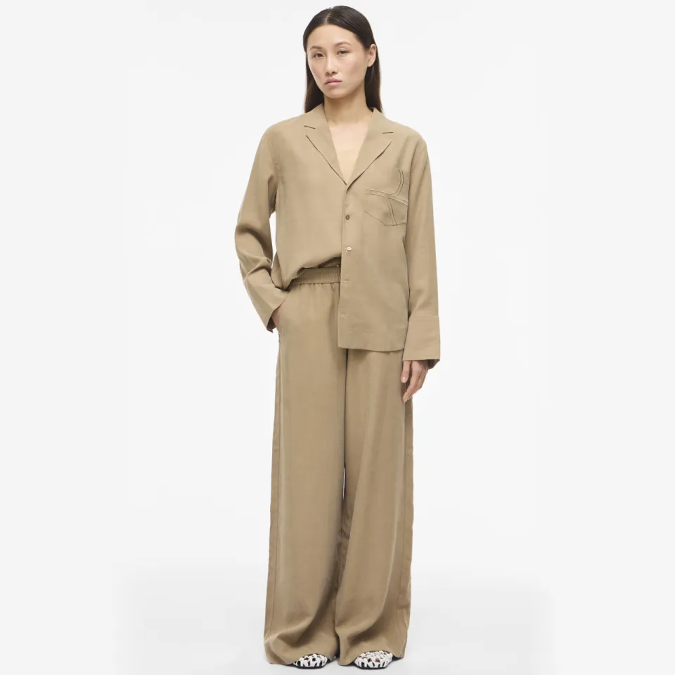 Rouge Edit wide leg high waist casual broek beige Zand