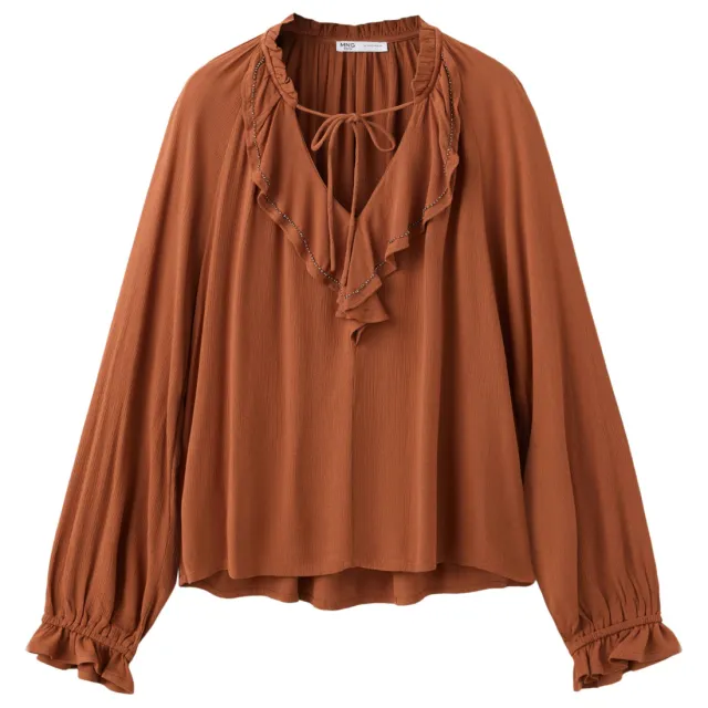 Mango semi-transparante blousetop met ruches bruin, foto 2