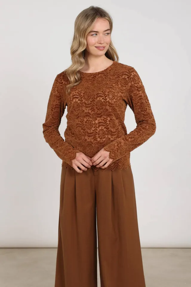 NUKUS Wies top lace bruin