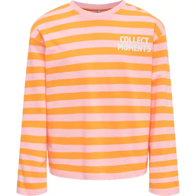 Only gestreepte longsleeve oranje/roze