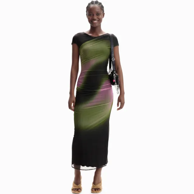 Desigual midi zomerjurk met print groen Groen/roze