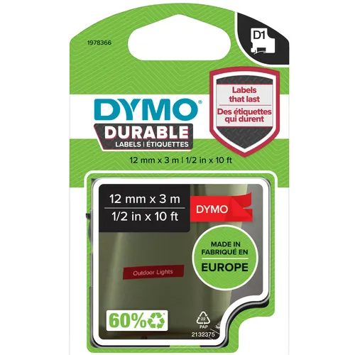 Labeltape dymo labelmanager d1 polyester 12mm wit Op rood