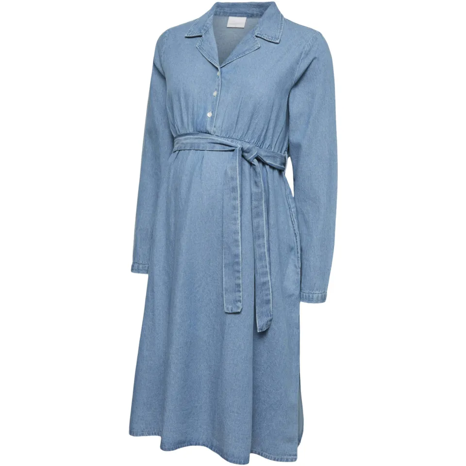 Mamalicious zwangerschapsspijkerjurk met ceintuur mediumblauw medium blue denim, foto 3