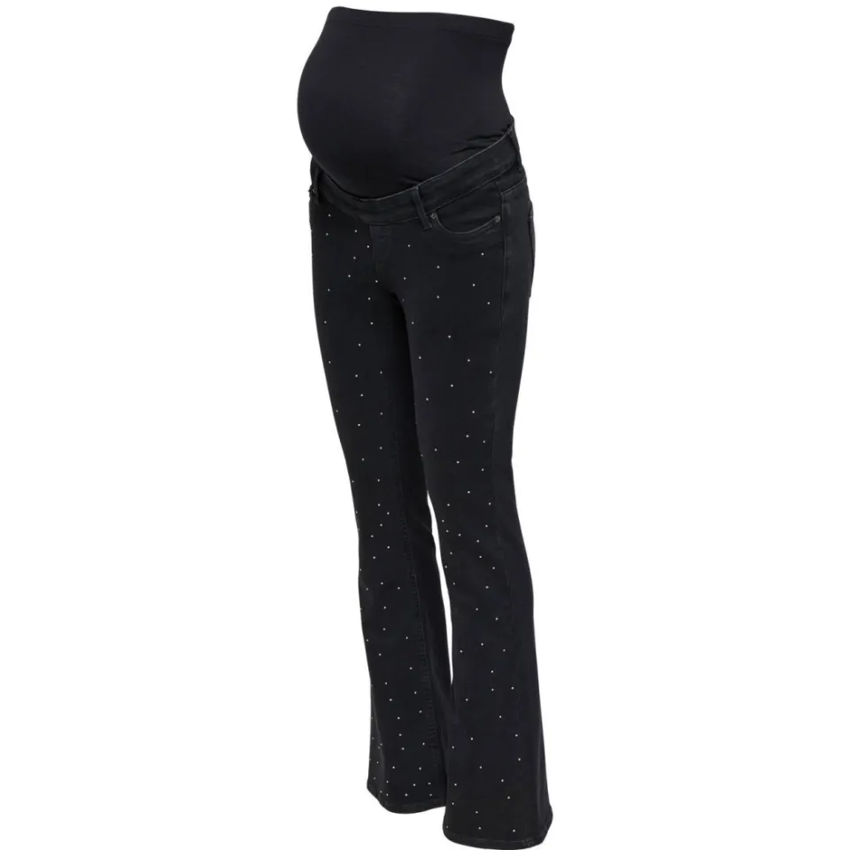 Only MATERNITY high waist zwangerschaps flared jeans black denim met glitter, foto 3