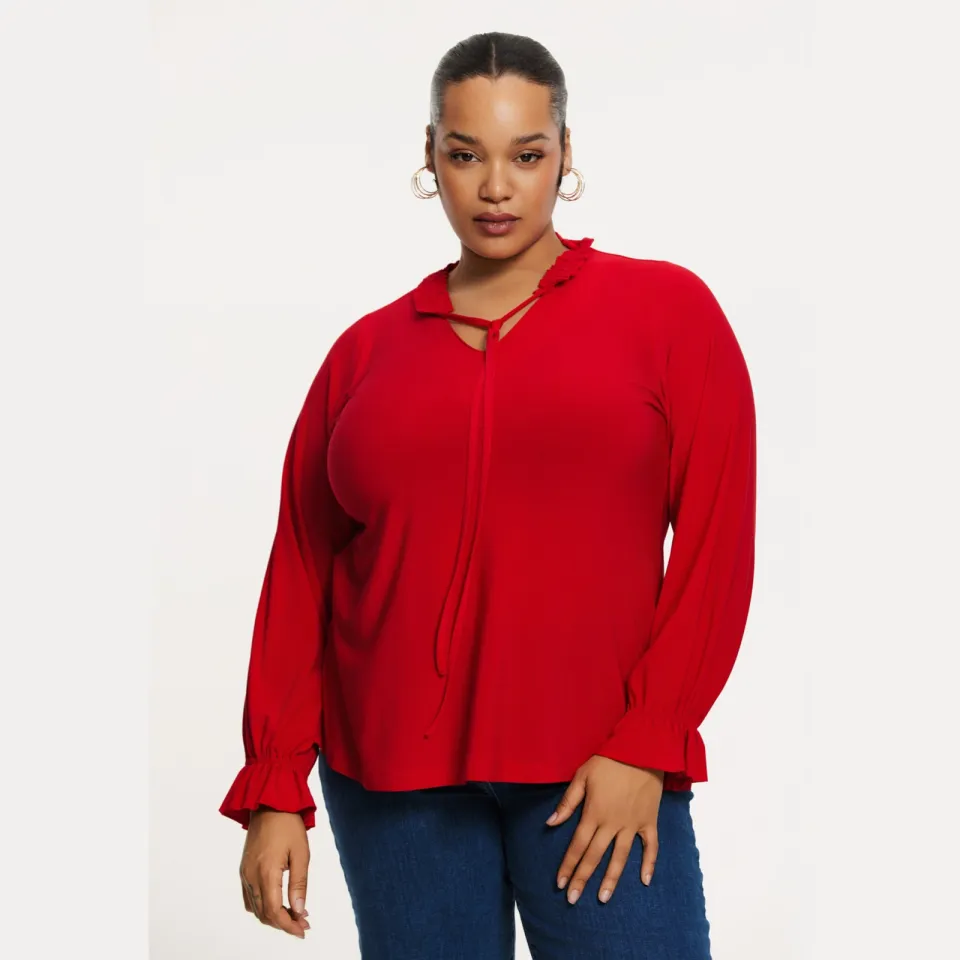 Yoek Tuniek met ruches | Grote maten tuniek | Rood, foto 4