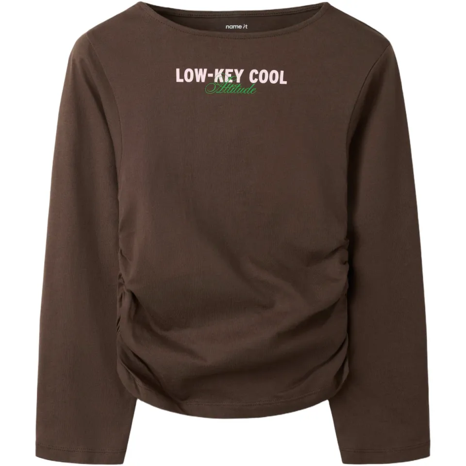 NAME IT KIDS longsleeve met rijgdetail en tekst - bruin, foto 2