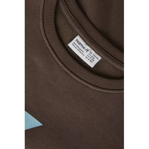 NAME IT KIDS sweater met tekst - donkerbruin Tekst chocoladebruin, foto 3