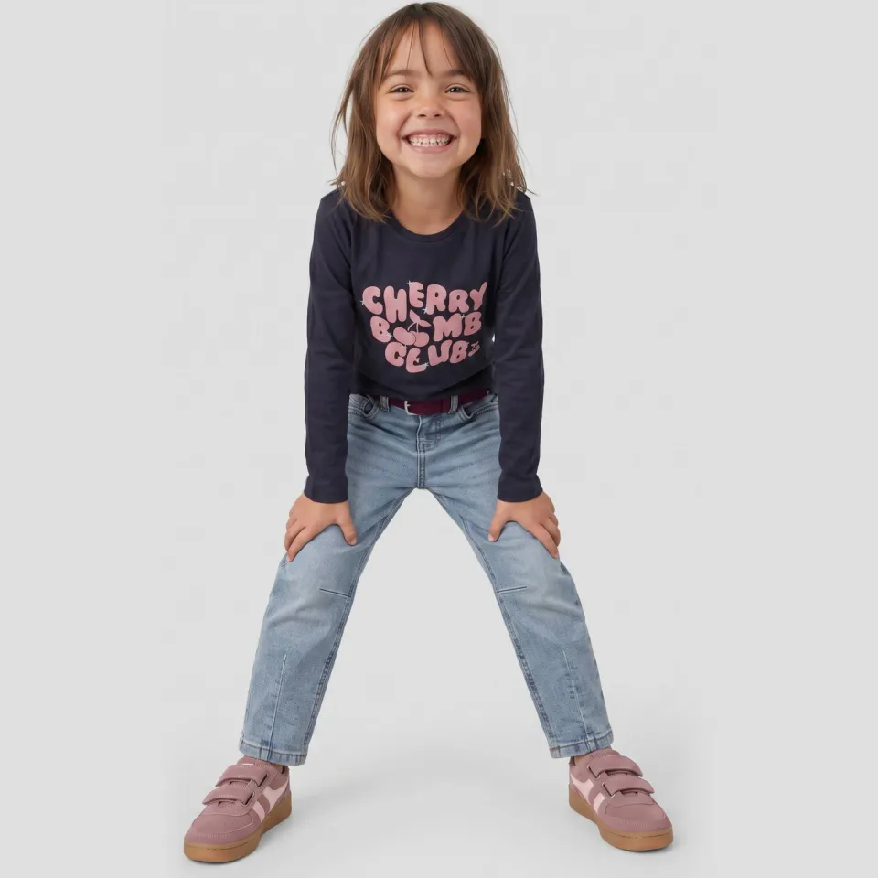 Orange Stars longsleeve met tekst donkerblauw