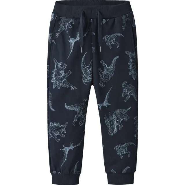 NAME IT MINI regular joggingbroek donkerblauw met dinoprint