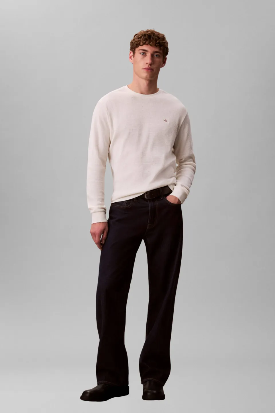 Calvin Klein JEANS longsleeve met ingebreid patroon ecru