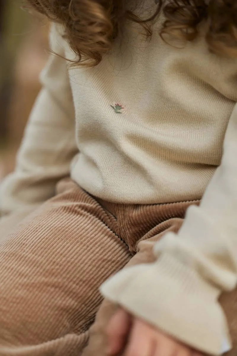 Little Dutch katoenen gebreide gebloemde trui met ruches - beige, foto 7