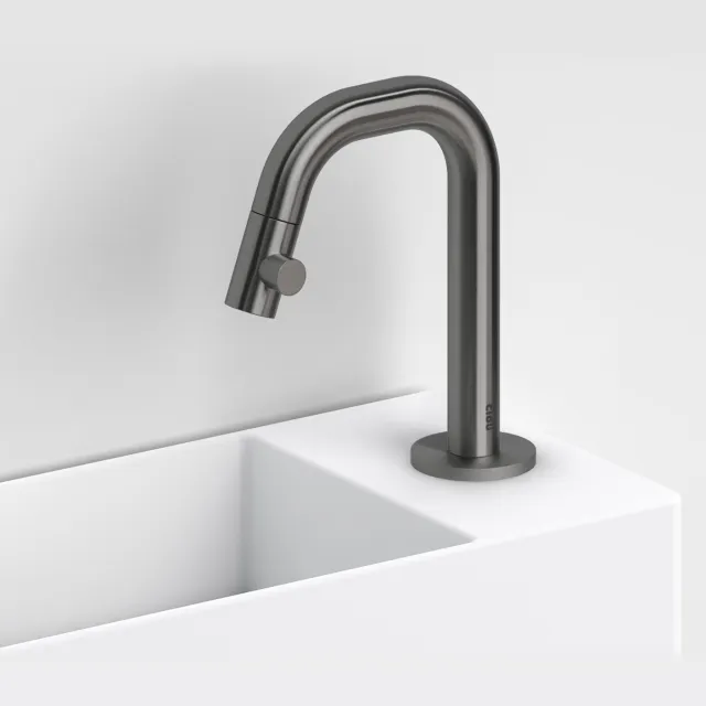 Clou Fonteinkraan Clou Kaldur Met Korte Uitloop Rechts Gunmetal Geborsteld PVD Gun Metal