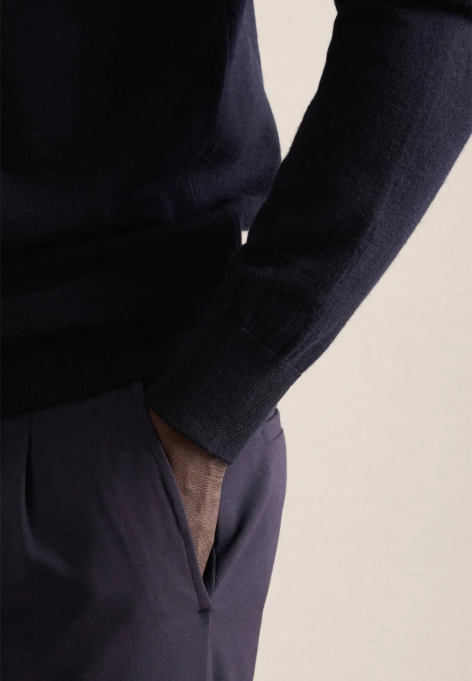 Seidensticker pullover met wol fijn gebreid donkerblauw, foto 5