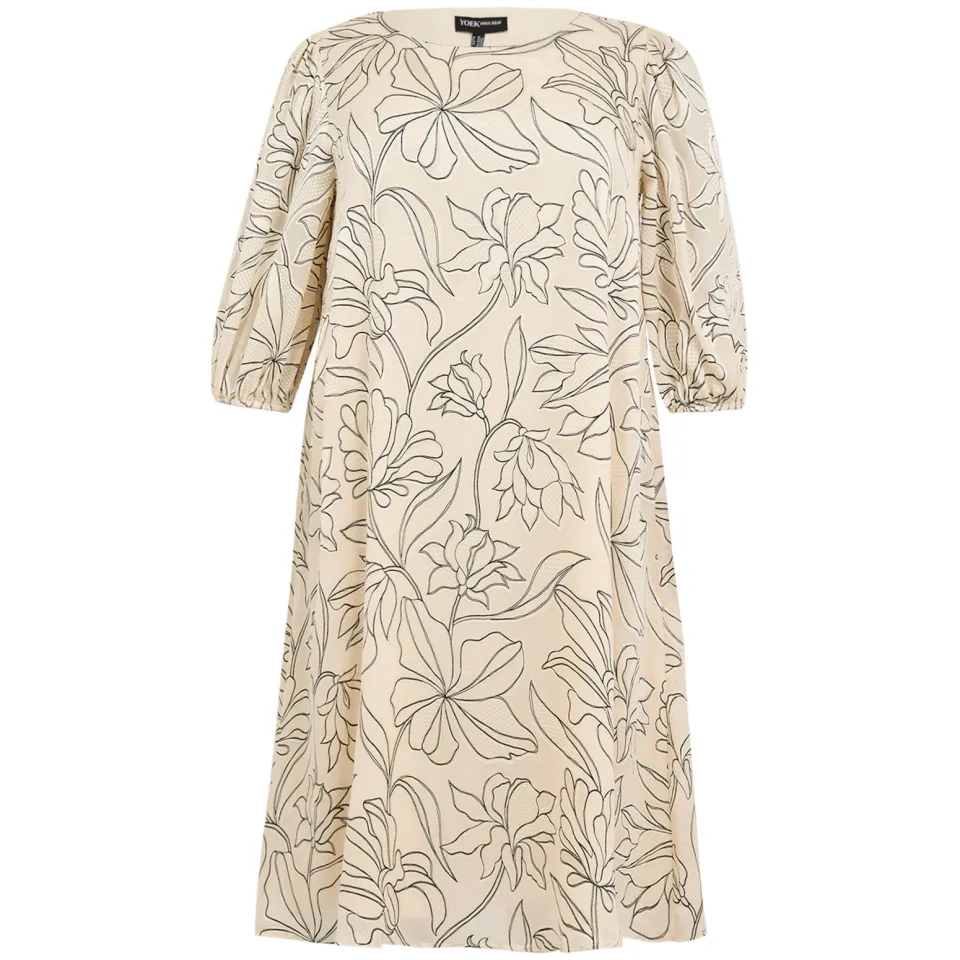Yoek RICAMI midi jurk ecru met bloemenprint, foto 3