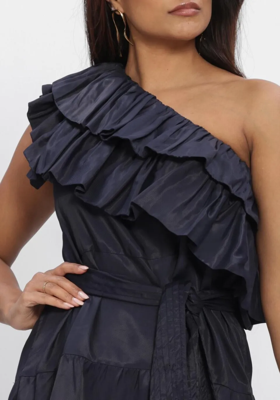 AMAYA Amsterdam Rosewood one shoulder jurk donkerblauw, foto 4