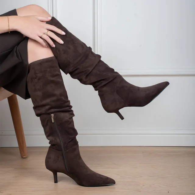 POSH by Poelman Anita suèdelook laarzen met hak - donkerbruin