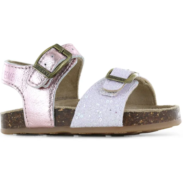 Shoesme leren sandalen met glitters en pailletten - roze/wit