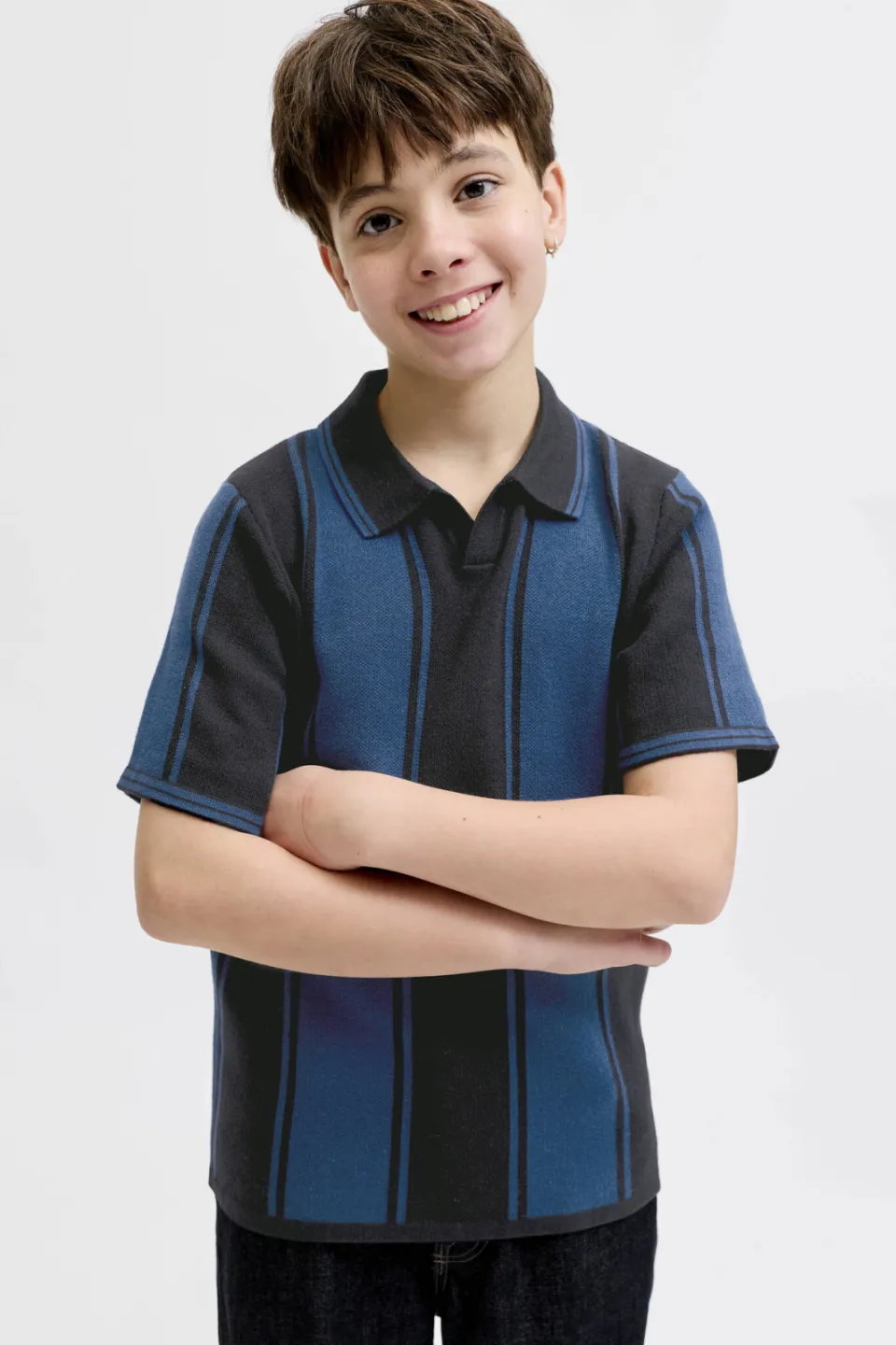 Jack & Jones JUNIOR gestreepte polo blauw gebreid, foto 3