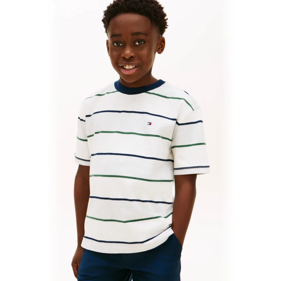 Tommy Hilfiger gestreepte T-shirt wit Lichtgrijs melange