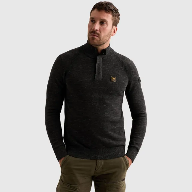 PME Legend katoenen regular fit gemêleerde gebreide trui - zwart Donkergrijs