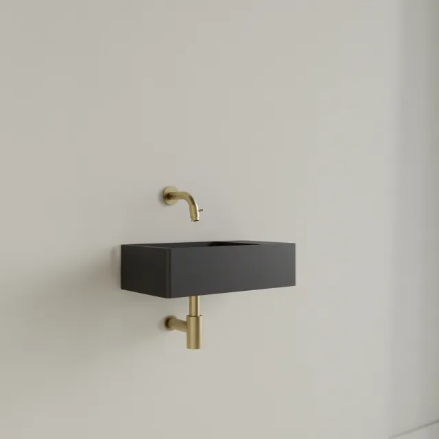 Gliss Design Fontein Gliss Design Freya Solid Marble 40x22x10 cm Zonder Kraangat Rechts Mat Zwart