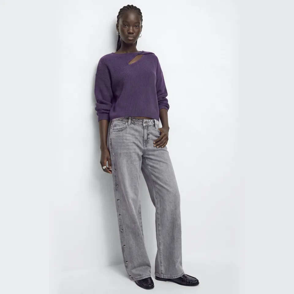 Mango TEEN rechtvallende gebreide trui met cut-out - paars, foto 3