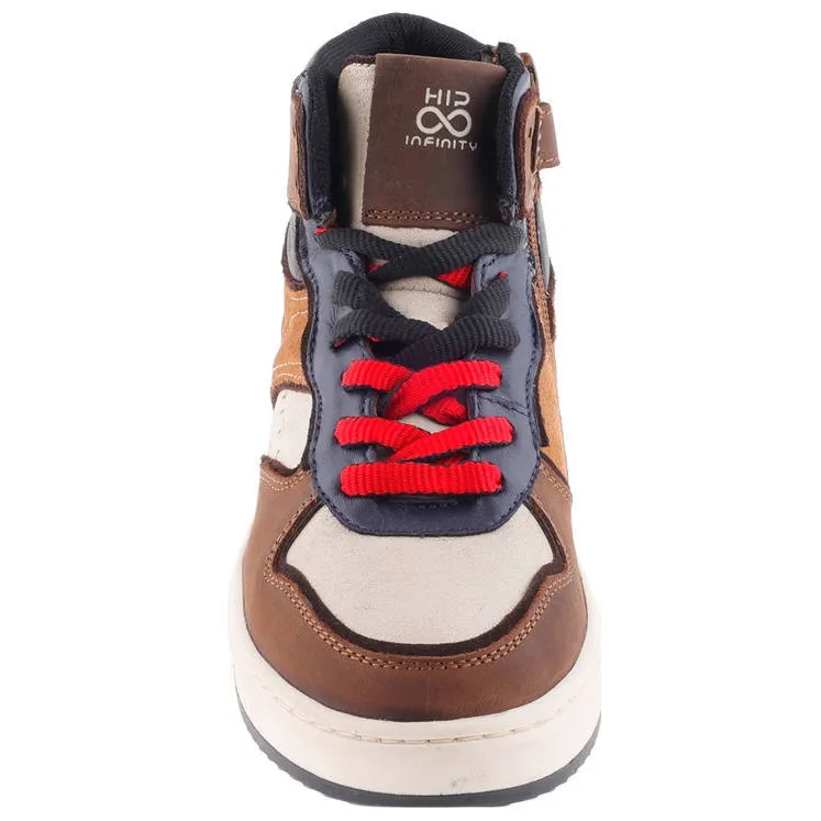 Hip leren sneakers - bruin/cognac/ecru, foto 4