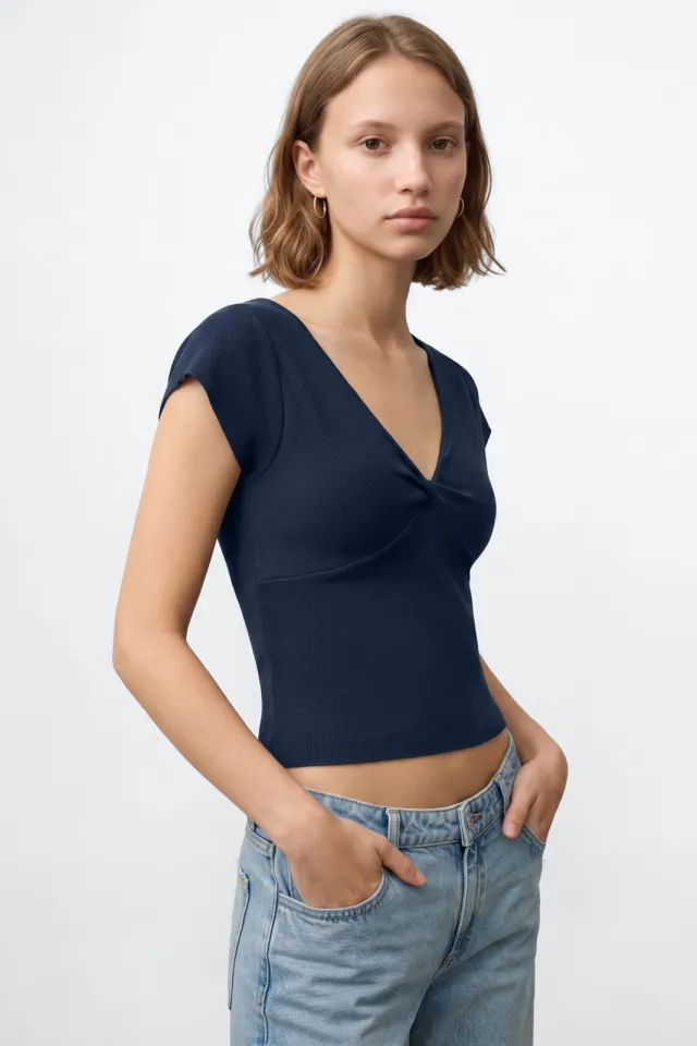 Mango Teen gebreide top donkerblauw, foto 3