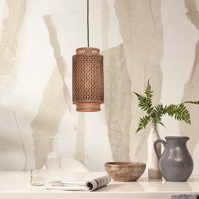 Good&Mojo Hanglamp 'Bhutan' Bamboe, 35cm, kleur Naturel Naturel / Zwart