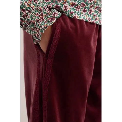 WE Fashion fluwelen loose fit casual broek donkerrood, foto 4