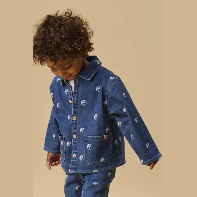 Lil' Atelier MINI denim overshirt met print - Dark blue denim