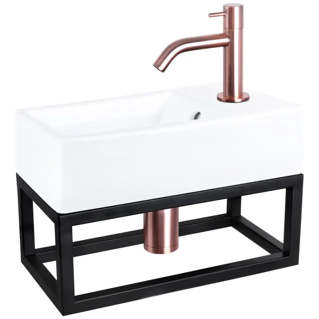 Differnz Fonteinset Differnz Force Keramiek en Handoekrek 40x22x11.5 cm Wit Met Gebogen Kraan Rood Koper