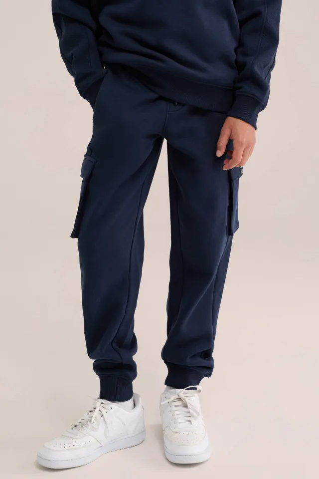 WE Fashion tapered sweatpants joggingbroek donkerblauw, foto 3