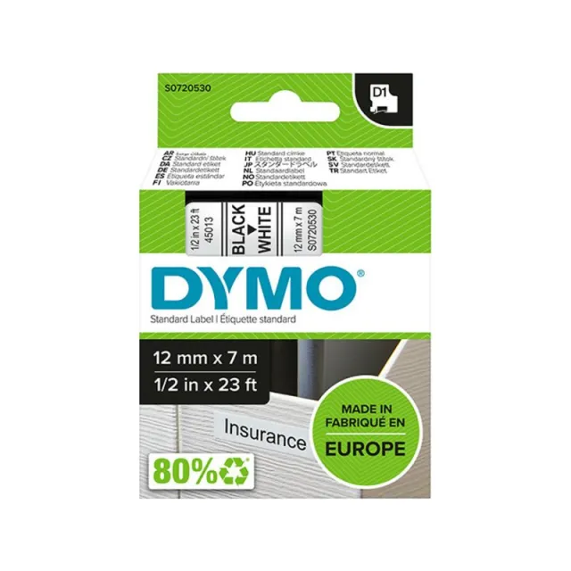 Dymo 45013 (S0720530) Tape Zwart op wit (12 mm), foto 2