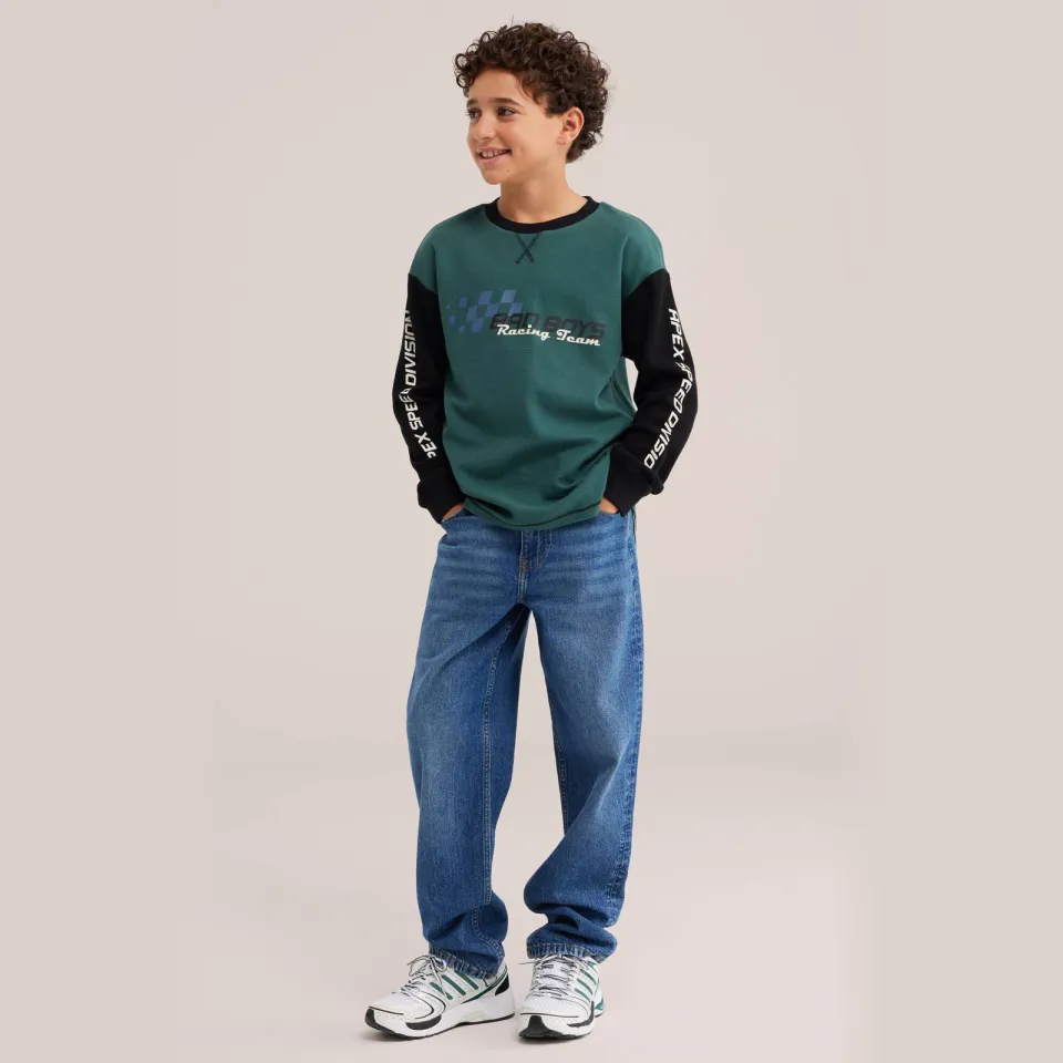 WE Fashion Bad Boys katoenen gebreide trui met tekst - groen/zwart, foto 4