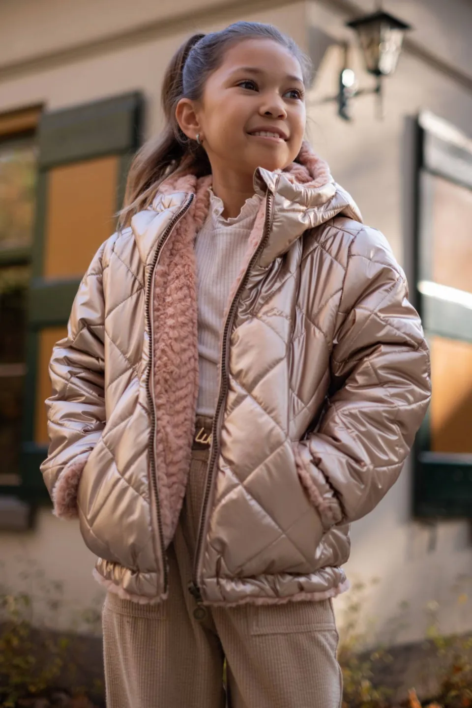 Like Flo Aimee keerbare winterjas roze Roze/metallic goud