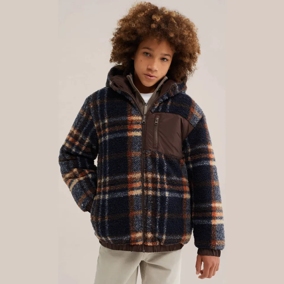 WE Fashion geruite teddy winterjas bruin, foto 6