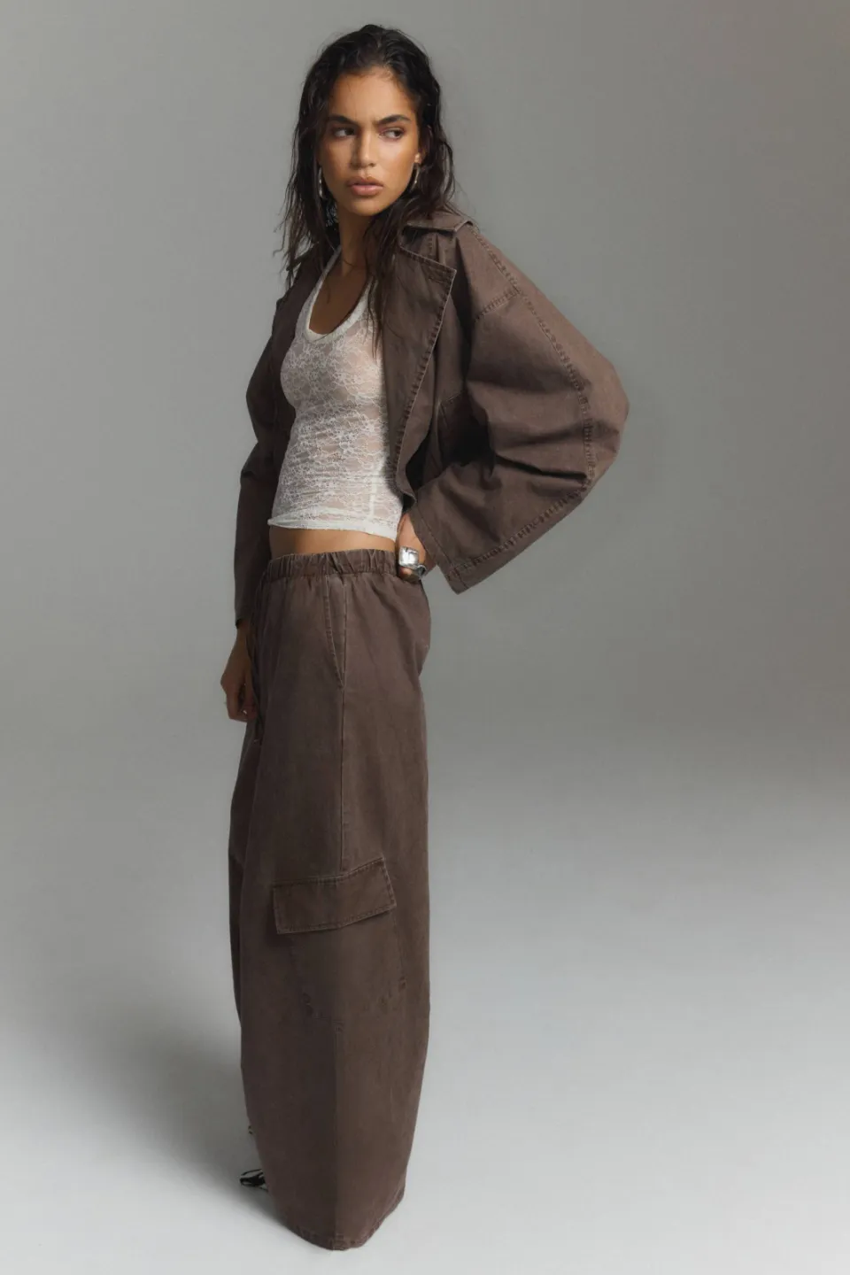 Refined Department wide leg broek donkerbruin, foto 3
