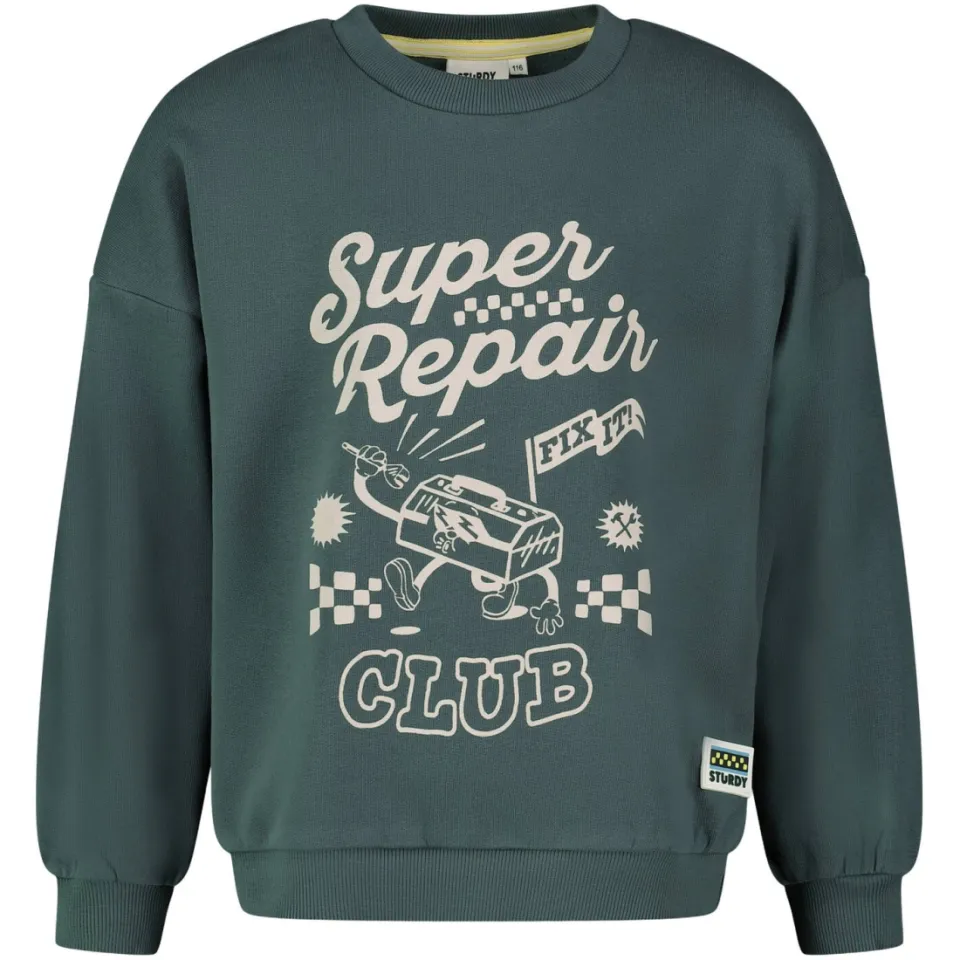 Sturdy oversized sweater met tekst - petrol/ecru, foto 2