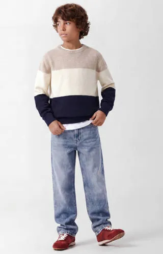 NAME IT KIDS katoenen rechtvallende gebreide gestreepte trui - beige, foto 4