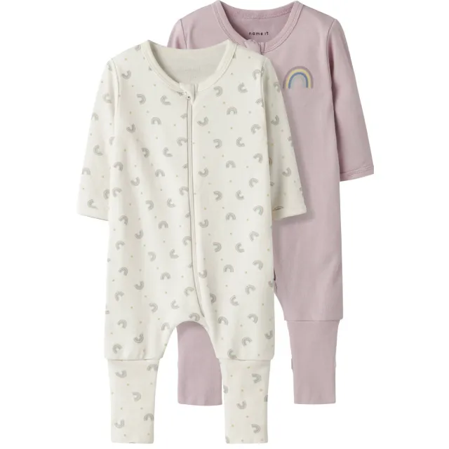 NAME IT BABY pyjama ecru lila set van 2, foto 2
