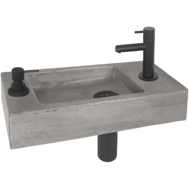 Differnz Fonteinset Differnz Jax Kraan en Afvoer Mat Zwart Ingebouwde Zeeppomp 42x18.5x9 cm Beton Grijs