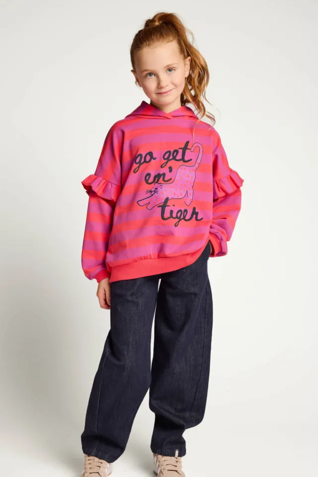 LOOXS little oversized gestreepte hoodie met ruches - rood/paars Rood /paars