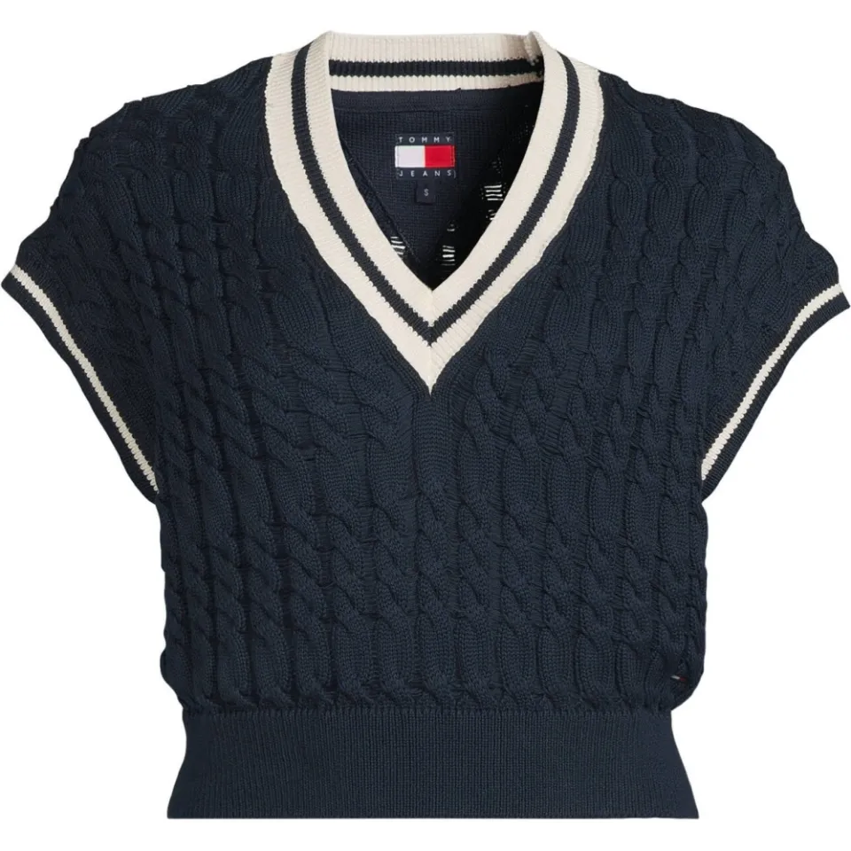 Tommy Jeans gebreide top met kabels - marineblauw, foto 2