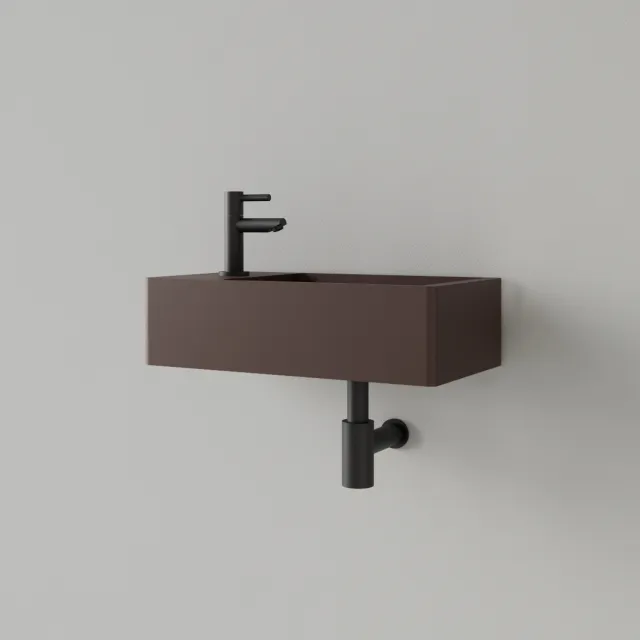 Gliss Design Fontein Gliss Design Freya Solid Marble 40x22x10 cm Met Kraangat Links Mat Choco Bruin