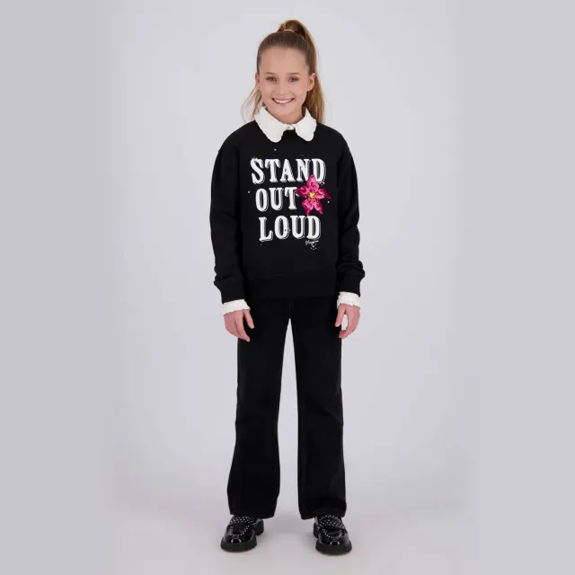 Vingino rechtvallende sweater met strass-steentjes en tekst - zwart
