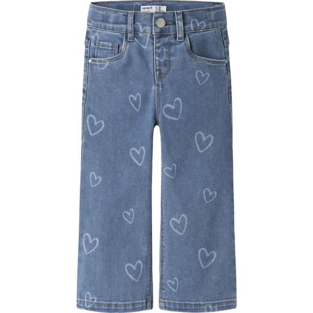 NAME IT MINI NMFROSE wide leg jeans met hartjes - mediumblauw Medium Blue Denim