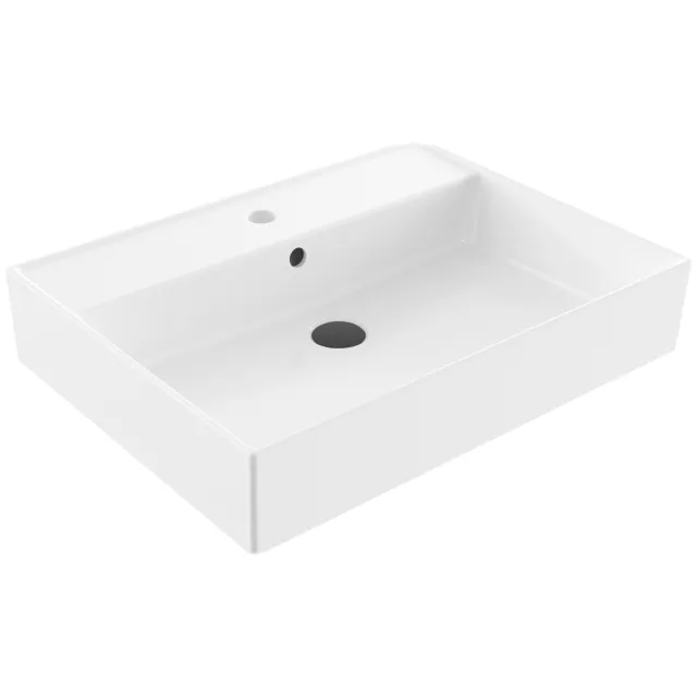 Sanilux Wastafel Sanilux Edge Keramiek 60 1 Kraangat Glans Wit